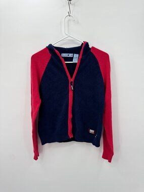 Vintage Y2K Mudd Sweaters Zip Up Hoodie XL Fits S/M Navy Red Sleeve Spellout